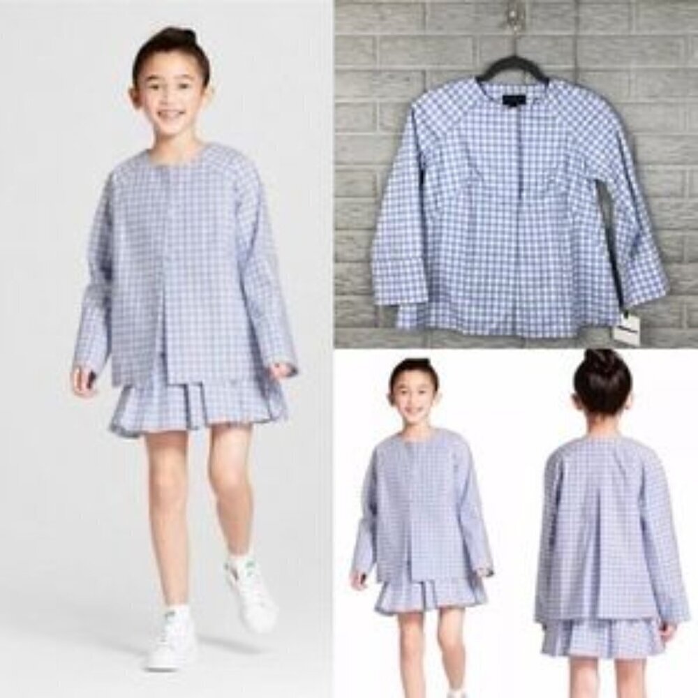 Victoria Beckham Target Spring Jacket Gilrs size L Sky Blue & White Gingham NWTs